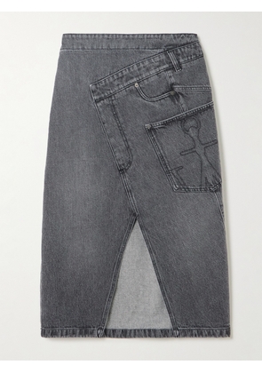 JW Anderson - Twisted Asymmetric Denim Wrap-effect Midi Skirt - Gray - UK 6,UK 8,UK 10,UK 12,UK 14