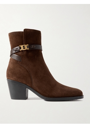 Tod's - Embellished Leather-trimmed Suede Ankle Boots - Brown - IT36,IT36.5,IT37,IT37.5,IT38,IT38.5,IT39,IT39.5,IT40,IT40.5,IT41,IT42