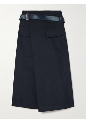 Helmut Lang - Belted Cotton-blend Twill Midi Wrap Skirt - Blue - xx small,x small,small,medium,large,x large