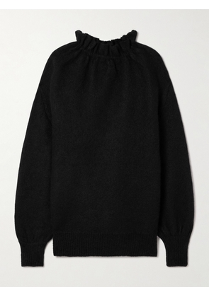 Simone Rocha - Oversized Ruffled Brushed Knitted Turtleneck Sweater - Black - x small,small,medium,large