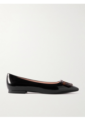 Roger Vivier - Gommettine Buckled Glossed Crinkled-leather Ballet Flats - Black - IT35,IT36,IT36.5,IT37,IT37.5,IT38,IT38.5,IT39,IT39.5,IT40,IT40.5,IT41,IT42