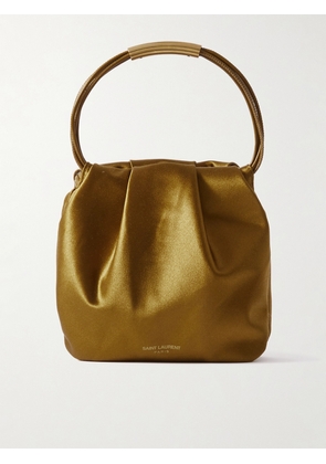 SAINT LAURENT - Mini Leather-trimmed Gathered Satin Tote - Yellow - One size