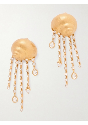 SCHIAPARELLI - Snail Gold-tone, Crystal And Faux Pearl Earrings - One size