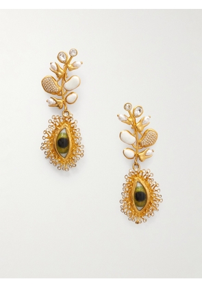 SCHIAPARELLI - Eye Gold-tone, Crystal, Faux-pearl And Enamel Earrings - One size