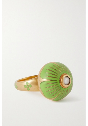 SOPHIE JOANNE - Globe Flower 14-karat Recycled Gold, Enamel And Diamond Ring - Green - 6