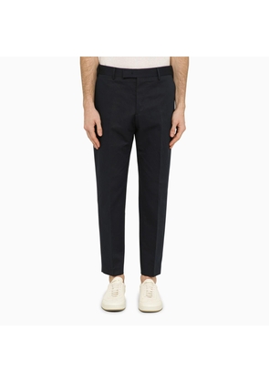 Pt Torino Navy Blue Slim Trousers In Cotton And Linen