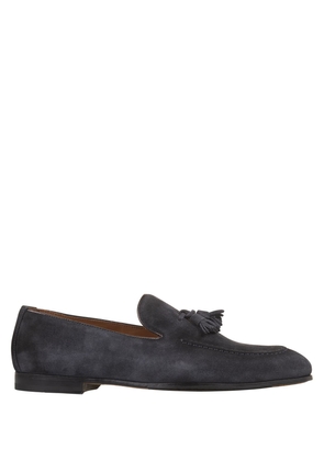 Doucal's Navy Blue Suede Loafers With Tassels