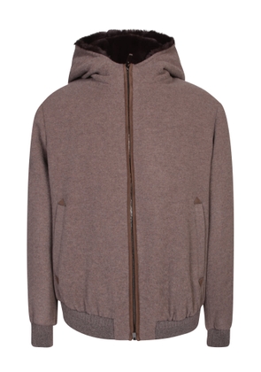 Canali Beige And Grey Eco Fur Zip Hoodie