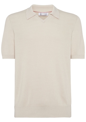 Brunello Cucinelli ribbed-knit cotton polo shirt - Neutrals