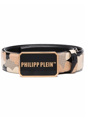 Philipp Plein logo-plaque camouflage belt - Neutrals