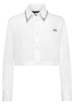 Philipp Plein crystal-embellished cropped shirt - White