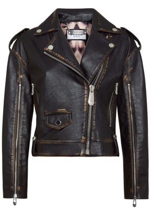 Philipp Plein logo-lettering leather biker jacket - Black