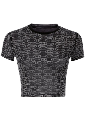 Philipp Plein rhinestone-embellished cropped T-shirt - Black