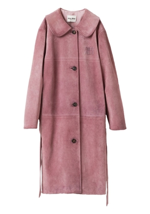 Miu Miu logo-embossed leather coat - Pink