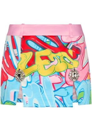 Philipp Plein crystal-embellished graffiti-print miniskirt - Pink
