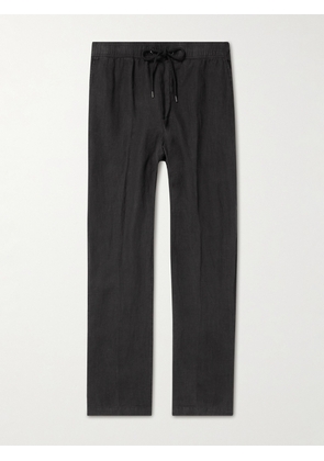 James Perse - Garment-Dyed Straight-Leg Linen Drawstring Trousers - Men - Black - 1