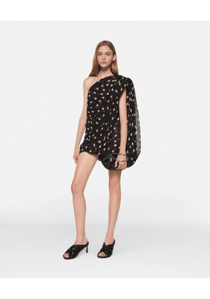 Stella McCartney - Asymmetric Polka Dot Silk Mini Dress, Woman, Black with cream, Size: 42