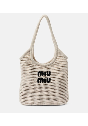 Miu Miu Logo raffia-effect tote bag