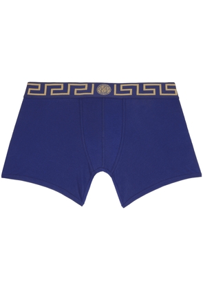 Versace Underwear Blue Greca Border Long Boxers