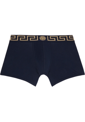 Versace Underwear Blue Greca Border Long Boxers