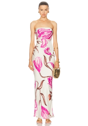 ROCOCO SAND Maxi Strapless Dress in White Pink - Pink. Size L (also in M, S, XS).