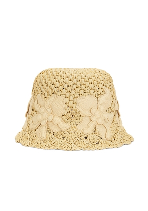 Valentino Garavani Crochet Bucket Hat in Naturale & Gold - Tan. Size M/L (also in S/M).