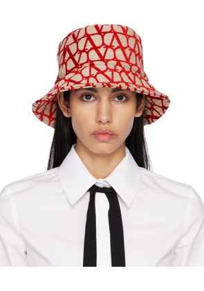 Valentino Garavani Red & Beige 'Toile Iconographe' Bucket Hat