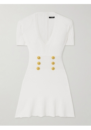 Balmain - Button-embellished Knitted Mini Dress - White - FR34,FR36,FR38,FR40,FR42,FR44,FR46