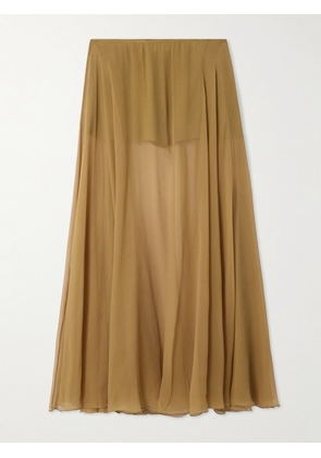 Chloé - Pleated Silk-mousseline Midi Skirt - Gold - FR34,FR36,FR38,FR40,FR42,FR44