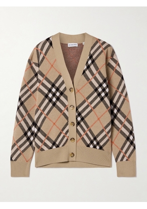 Burberry - Checked Jacquard-knit Wool-blend Cardigan - Neutrals - x small,small,medium,large