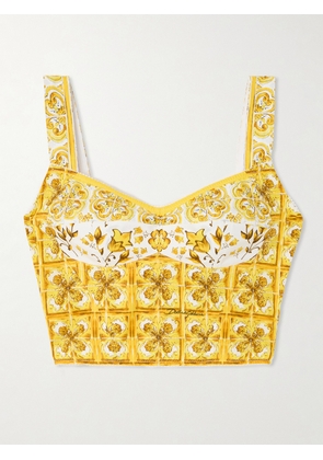 Dolce & Gabbana - Maiolica Printed Cropped Cotton-blend Poplin Corset Top - Yellow - IT36,IT38,IT40,IT42,IT44,IT46,IT48