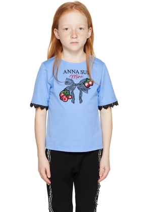 ANNA SUI MINI Kids Blue Embroidered T-Shirt