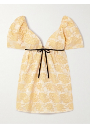 GANNI - Velvet-trimmed Recycled Floral-jacquard Mini Dress - Yellow - EU 32,EU 34,EU 36,EU 38,EU 40