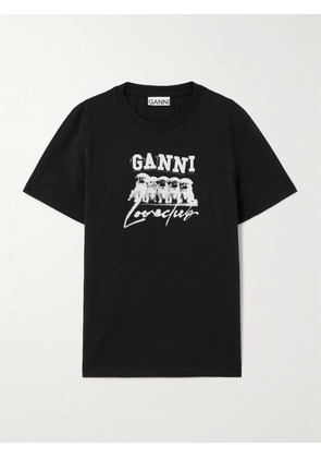 GANNI - Printed Organic Cotton-jersey T-shirt - Black - xx small,x small,small,medium,large,x large