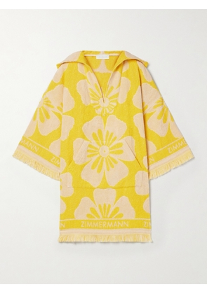 Zimmermann - Golden Hooded Frayed Cotton-terry Floral-jacquard Mini Dress - Yellow - 00,0,1,2,3,4