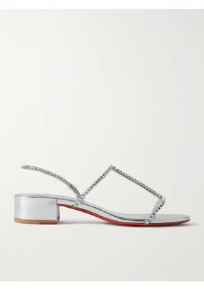 Christian Louboutin - Simple Queenie 25 Crystal-embellished Metallic Leather Slingback Sandals - Silver - IT34,IT36,IT36.5,IT37,IT37.5,IT38,IT38.5,IT39,IT39.5,IT40,IT40.5,IT41,IT41.5,IT42