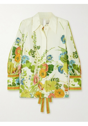 ALÉMAIS - Constance Tie-detailed Floral-print Silk-twill Shirt - Yellow - UK 6,UK 8,UK 10,UK 12,UK 14