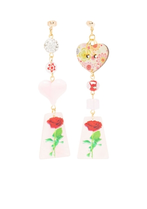 Amir Slama asymmetric floral-print earrings - Pink