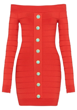 Balmain off-shoulder knitted minidress - Red