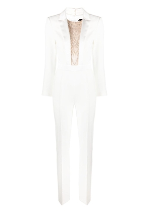 Elisabetta Franchi satin pearl-embellished jumpsuit - White