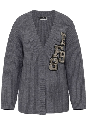 Elisabetta Franchi logo-patch ribbed-knit cardigan - Grey