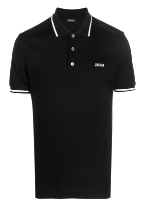 Zegna logo-embroidered polo shirt - Black
