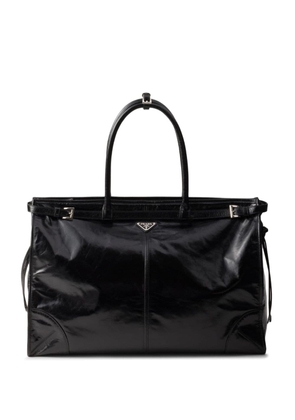 Prada triangle-logo leather tote bag - Black