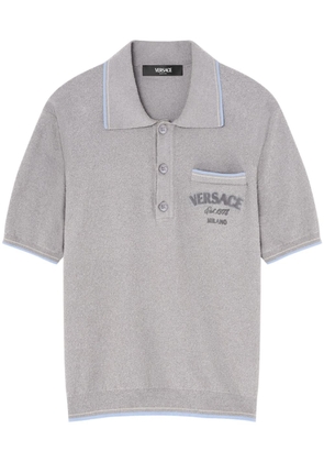 Versace logo-flocked terry-cloth polo shirt - Grey