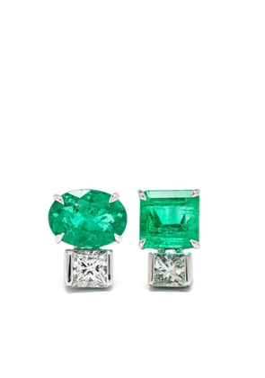 Sauer 18kt white gold Agnes diamond and emerald earrings - Silver