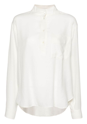 Closed stand-up collar jersey blouse - White