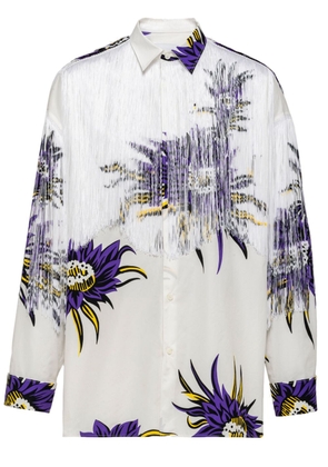 Prada floral-print fringed shirt - White