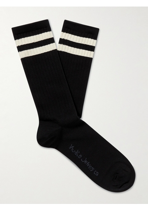 Nudie Jeans - Amundsson Striped Stretch Organic Cotton-Blend Socks - Men - Black