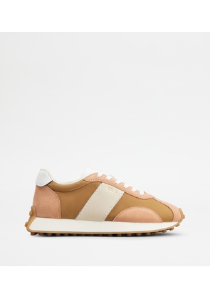 Tod's - Sneakers in Leather and Technical Fabric, WHITE,BEIGE,BROWN, 35 - Shoes