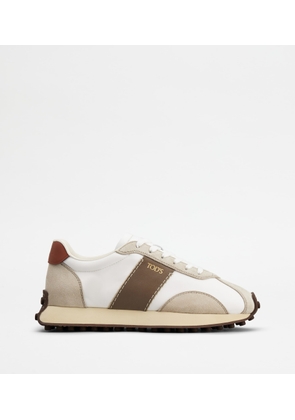Tod's - Sneakers in Leather and Technical Fabric, WHITE,BROWN,BEIGE, 34 - Shoes